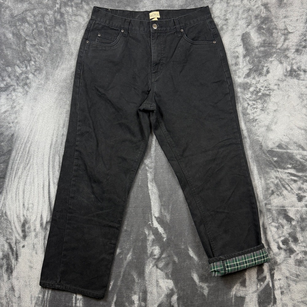 Red Head Flannel Lined Jeans Mens 34x30 Black Excellent Plaid Insulated Workwear